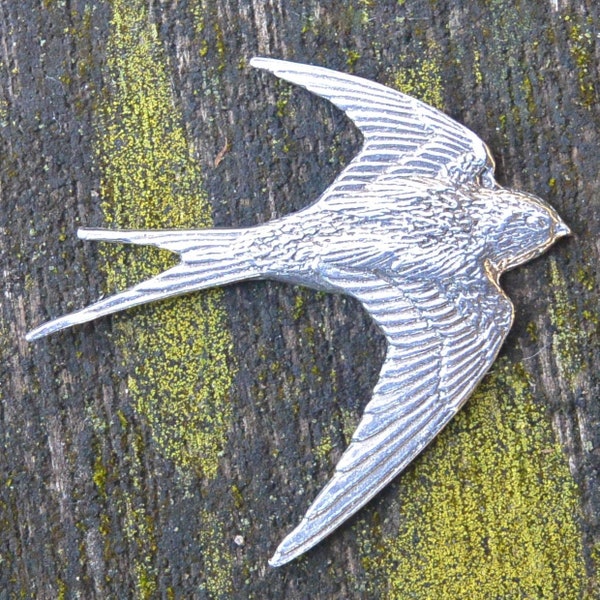 Swallow Brooch, Bird Brooch, Hand Cast in Fine Pewter by William Sturt