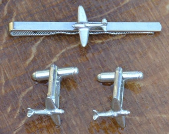 Spitfire Cufflinks, con Spitfire Cravate Pinch, hecho a mano, en Tain. Fabricación Francesa, Conjuntos de Jumilhac