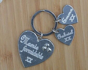 Handmade Heart Keyring Cette Mamie Appartient A. Forget Me Not Personnalised French Granny Keyring in Finest Pewter by William Sturt
