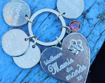 Handmade Heart Keyring Cette Mamie Appartient A. Forget Me Not Personnalised French Granny Keyring in Finest Pewter by William Sturt