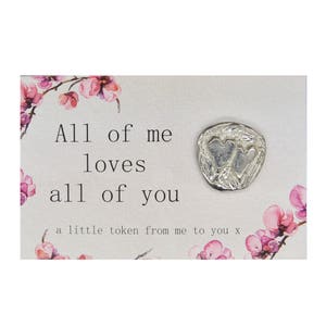 Porte-Bonheur, All of Me Loves All of You, (Je T'aime Tellement), Petite Carte de Voeux en Anglais, Avec Port-Bonheur en Etain