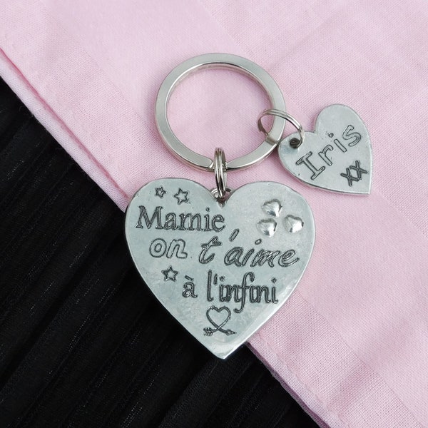 Heart Keyring Mamie Je T'Aime A L'Infini, Personnalised Keyring, French Granny Keyring, Handmade, in Finest Pewter, by William Sturt