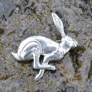Hare Brooch, Rabbit Lovers Gift, Handmade Jewellery, Handcrafted Jewelry Hand Cast in Fine Pewter by William Sturt