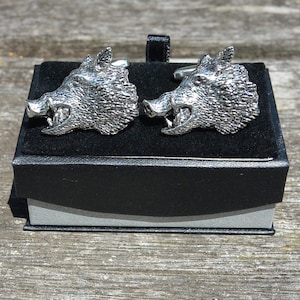 Boars Head Cufflinks, Wedding Cufflinks, Handmade, in English Pewter