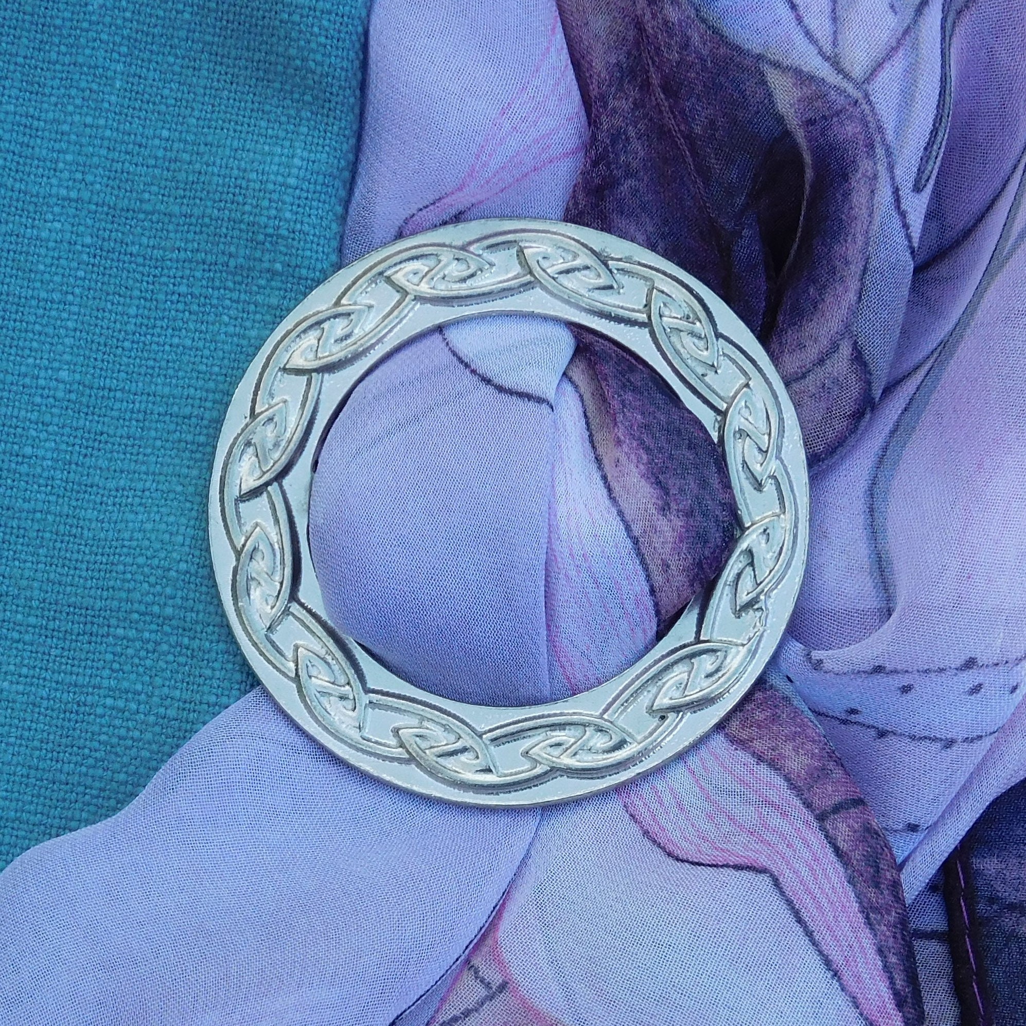 Celtic Scarf Ring, Deep Celtic Braid Scarf Ring, Handmade, in Fine Pewter,  by William Sturt