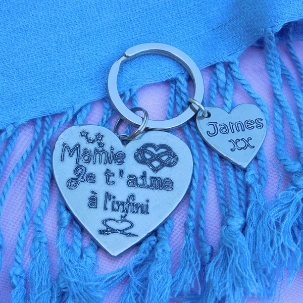 Heart Keyring Mamie Je T'Aime A L'Infini, Personnalised Keyring, French Granny Keyring, Handmade, in Finest Pewter, by William Sturt