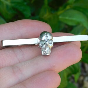 Small Bony Skull Tie Clip, Steampunk Tie Slide, Skull Gifts, Handcast, In Fine Pewter, by William Sturt