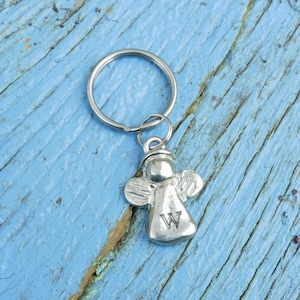 Personalised Guardian Angel Keyring, Bereavement  Gift, Initial Angel Key Fob, Handmade, by William Sturt, in Fine Pewter