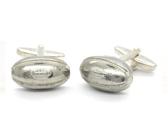 Rugby Ball Cufflinks and Tie Clip Set, Handmade, in Fine Pewter, by William Sturt