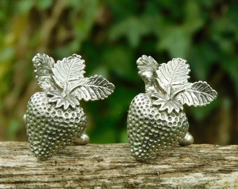 Strawberry Cufflinks, Fruit Cufflinks, Strawberry Gifts, Handmade, in Finest Pewter, by William Sturt