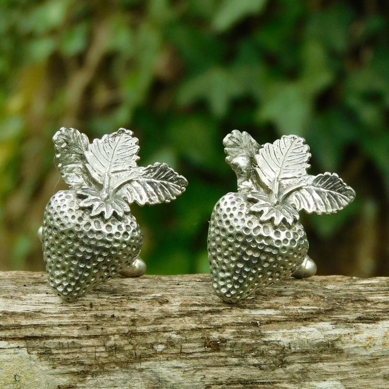 Strawberry Cufflinks, Fruit Cufflinks, Strawberry Gifts, Handmade, in Finest Pewter, by William Sturt image 1