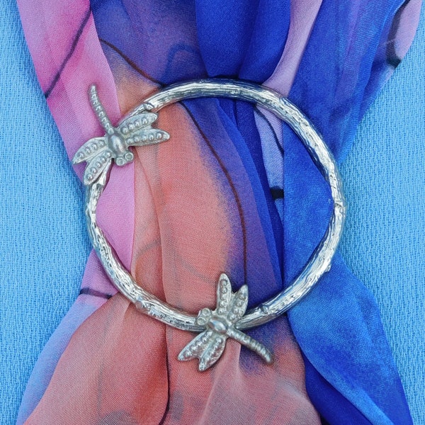 Dragonfly Scarf Ring, Two Dragonflies Pewter Scarf Ring, Hand Cast in Finest Pewter By William Sturt