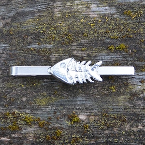 Fish Skeleton Tie Clip, Fish Gifts, Handmade in Fine Pewter, by William Sturt