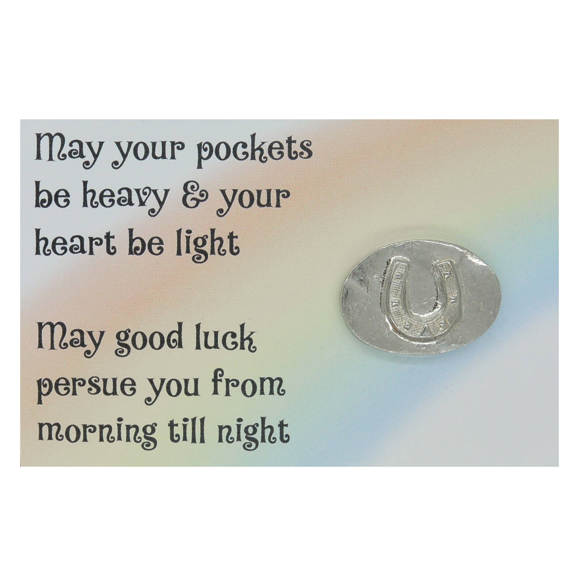 Handcast Fine Pewter Irish Good Luck Poem Card With Lucky Horseshoe Token By William Sturt
