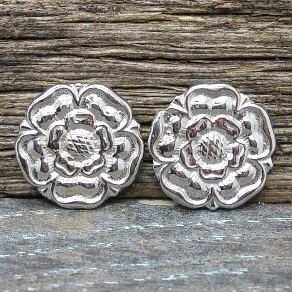 Yorkshire Rose Cufflinks, Tudor Rose Cuff Links, Lancaster Rose, Handade, in Fine Pewter, By William Sturt