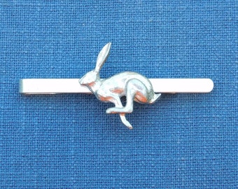 Hare Tie Clip, Running Hare Tie Slide, Hare Gifts for Men, Hand Cast, in Fine Pewter by William Sturt