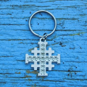Jerusalem Cross Keyring, Five Fold Cross Keyring, Religious Keyring, Handmade in Finest Pewter, by William Sturt
