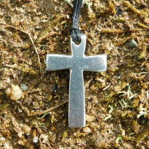 Cross Pendant, Unique Handmade Fine Pewter, Cross Pendant on Adjustable Cord by William Sturt - Religious Gift
