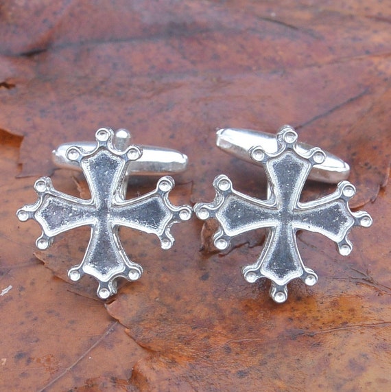 Boutons De Manchette Vintage Argent 835 Plaqué Or - Motif Croix? - Unisexe (Occasion)