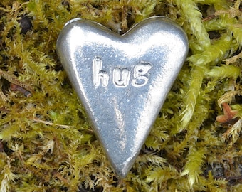 Hug, Heart Token, Heart Pocket Token, Handmade, in Fine Pewter, by William Sturt, Sent In Pretty Organza Bag