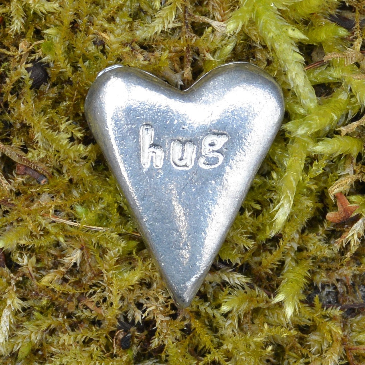 Hug, Heart Token, Pocket Handmade, in Fine Pewter, By William Sturt, Sent in Pretty Organza Bag