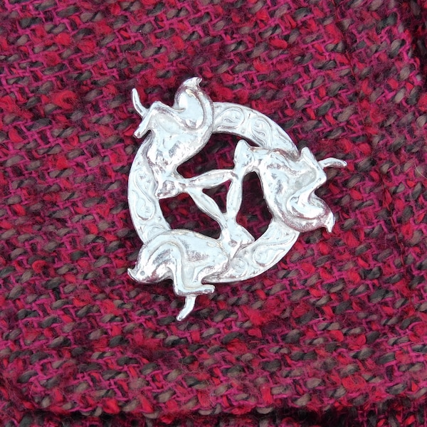 Three Hares Brooch, Celtic Hare Brooch, Hand Cast in Fine Pewter by William Sturt