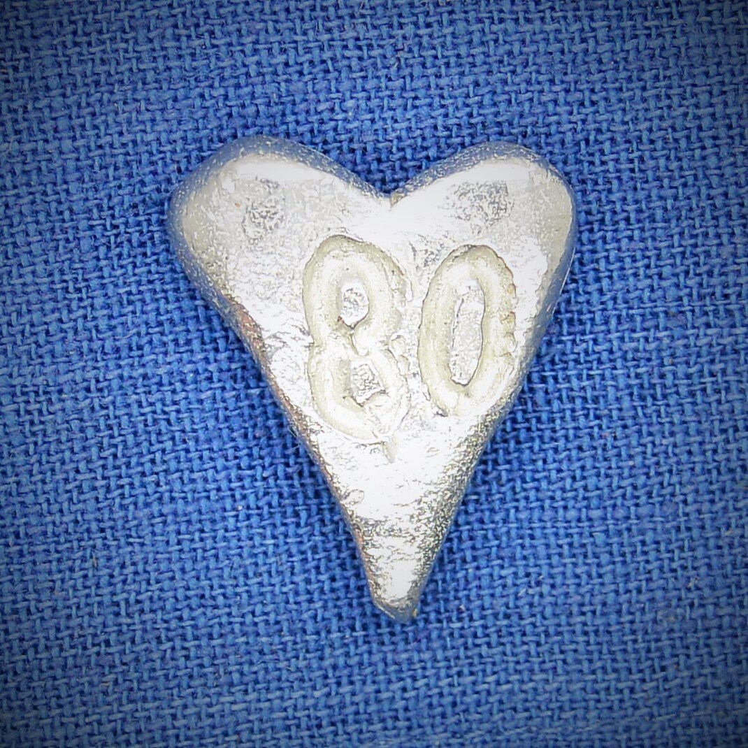 Eightieth Birthday, Heart, 80Th Gift, Pocket Token, Handmade, Pewter, By William Sturt, Birthday in 