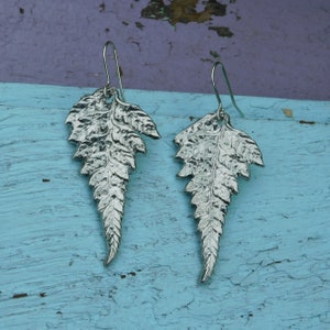 Handcrafted 10 Year Anniversary, 10th Wedding Anniversary, Tin Fern Leaf Earrings | Eco-Friendly Jewelry by William Sturt