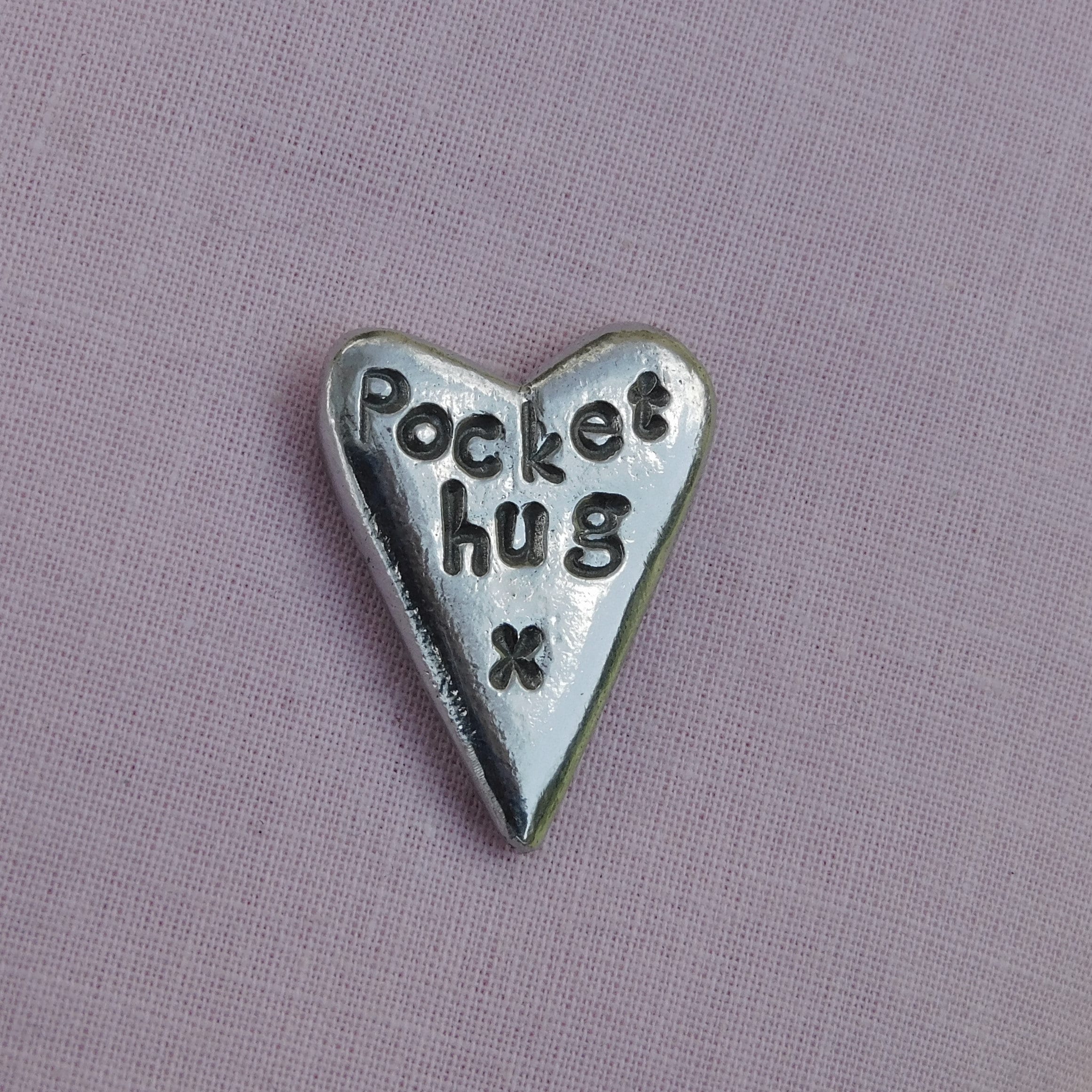 Pocket Hug, Pocket Heart Token, Handmade, in Fine Pewter, By William Sturt, Sent in Pretty Organza B