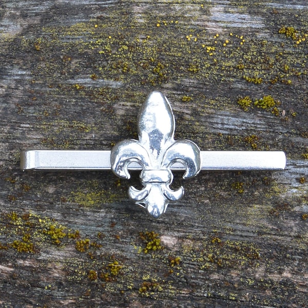 Fleur de Lys Tie Clip, Fleur de Lys Tie Bar, Wedding Tie Clip, Handcast, in Fine Pewter, by William Sturt