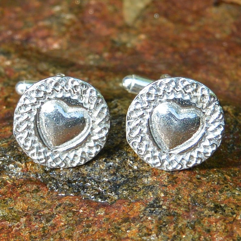 Heart Cufflinks, Wedding Cufflinks, Handmade, in Fine Pewter, by William Sturt image 1