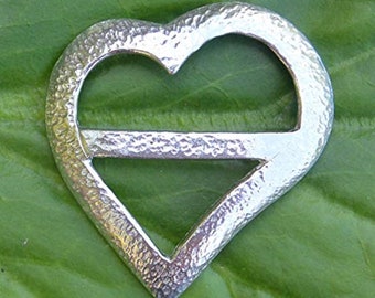 Heart Scarf Ring, Beaten Heart Scarf Ring, Handmade, in Fine Pewter, by William Sturt