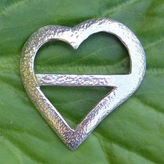 Heart Scarf Ring, Beaten Heart Scarf Ring, Handmade, in Fine