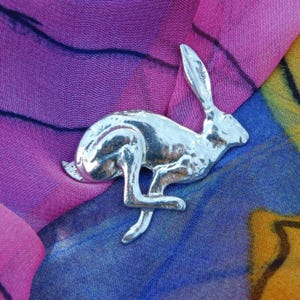 Hare Brooch in Fine Pewter, Handmade by William Sturt, Nature Gift or Tin Anniversary Keepsake