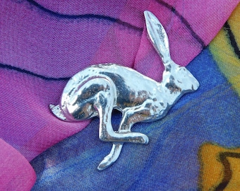 Hare Brooch in Fine Pewter, Handmade by William Sturt, Nature Gift or Tin Anniversary Keepsake