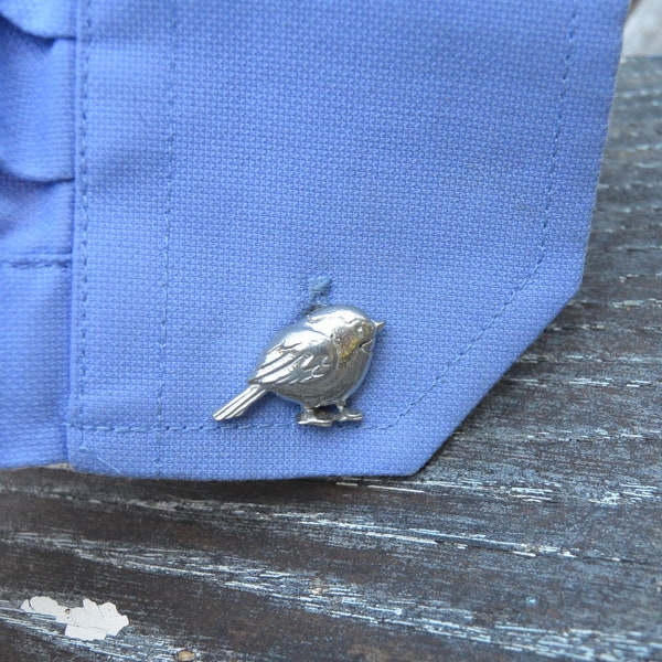 Robin, Bird Cufflinks, Handmade, Tin, door William Sturt, van Etains de Jumilhac