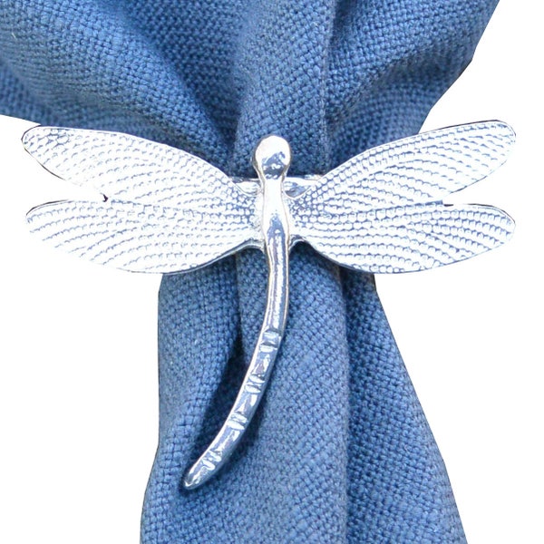 Dragonfly Scarf Ring, Dimpled Dragonfly Gift, Handmade, in Fine Pewter, by William Sturt