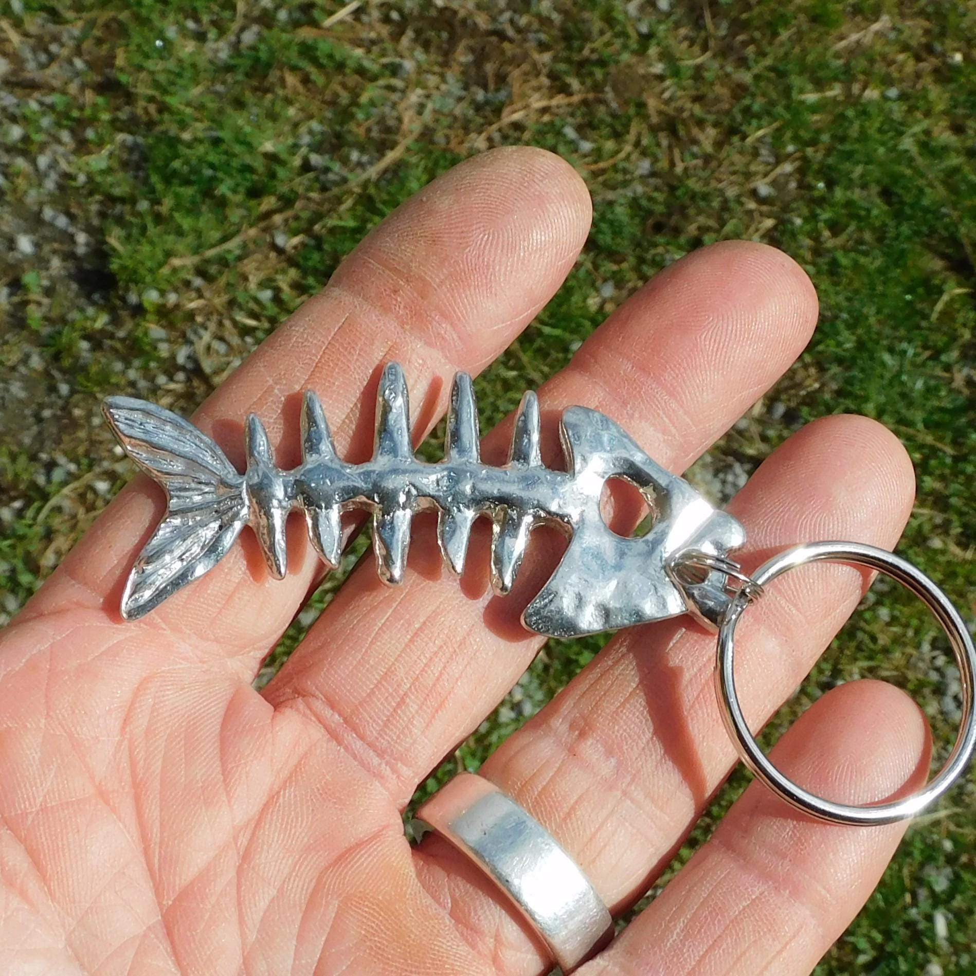 Fish Bone Keychain Fish Bone Pewter Keyring, Fish Lovers Gift, Handmade Jewellery ...
