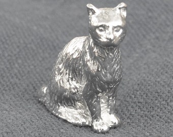 Figurine Chat, Figurine Animalière, Faite à la Main, en Étain. Fabrication Artisanale Française par Les Étains de Jumilhac