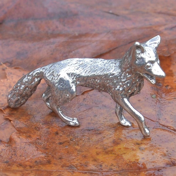 Tiny Fox Figurine, Fox Gift, Handmade, In Fine Pewter, by William Sturt