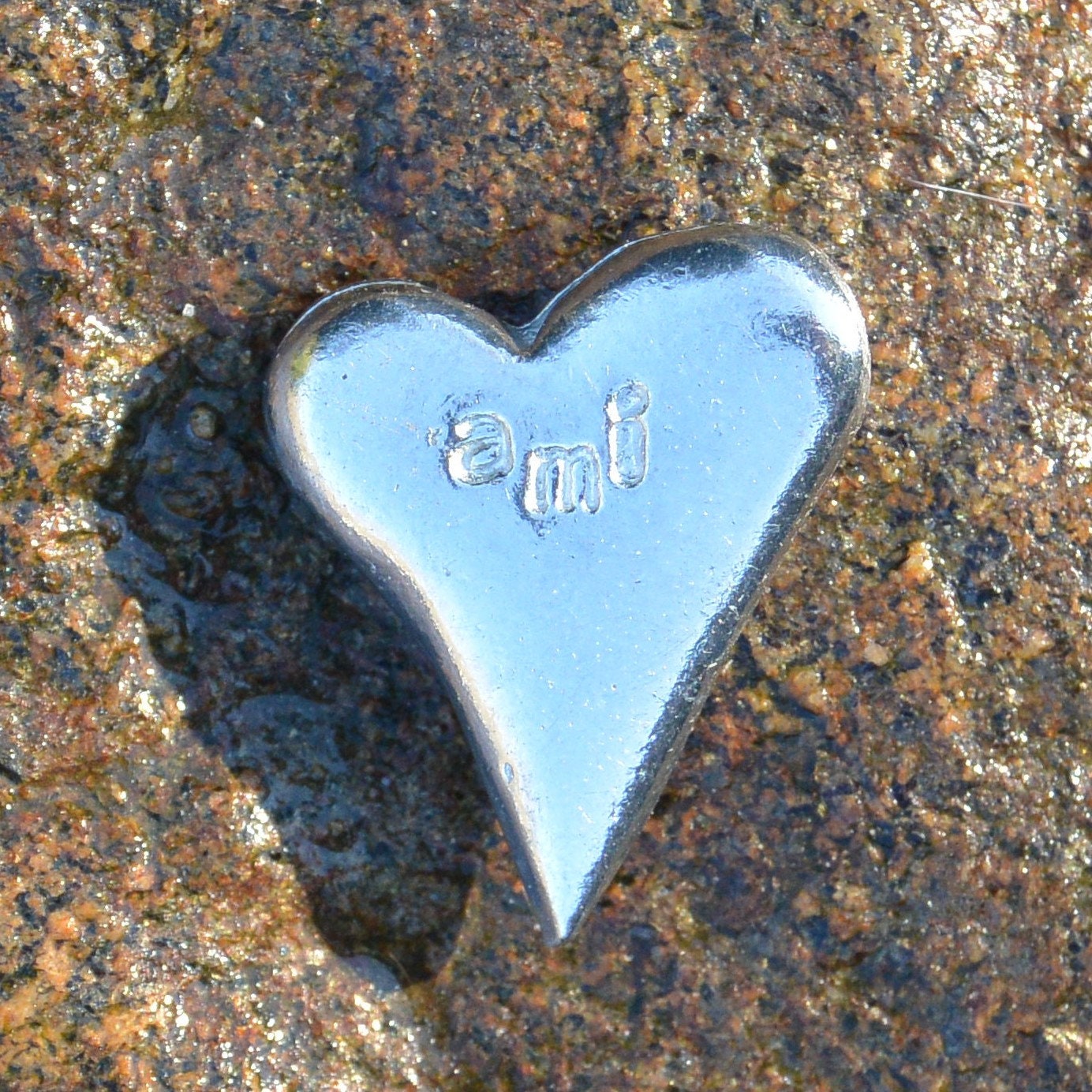 Ami | Friend, Love Heart, Pocket Token, Handmade, in Fine Pewter, By William Sturt, Sent in Pretty O
