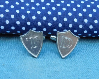 Personalised Cufflinks, Wedding Cufflinks, Personalised Shield Cufflinks, Handmade, in Finest Pewter, by William Sturt