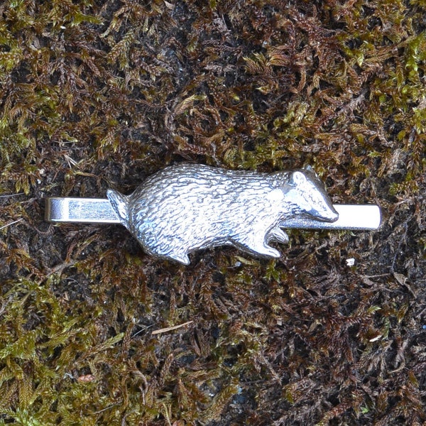 Badger Tie Clip, Badger Tie Slide, Handmade in English Pewter