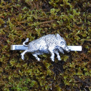 Wild Boar Tie Clip Handmade in Fine Pewter