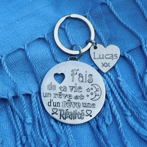 French Dream Keyring, Fais de ta Vie un Rêve, et d'un Rêve, une Réalité, Personnalised Keyring, Handmade, in Fine Pewter, by William Sturt