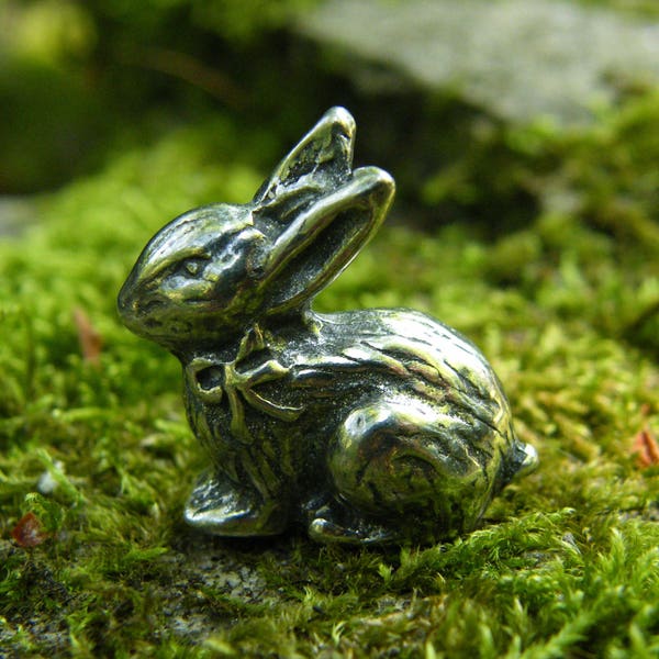 Rabbit Figurines, Two Tiny Rabbits, Handmade, in Fine Pewter, by William Sturt