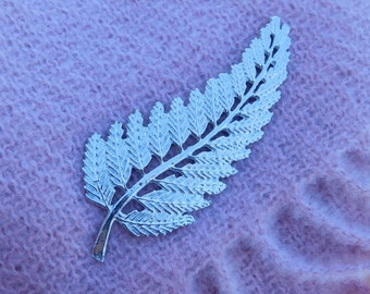 New Zealand Silver Fern Brooch, Handmade, Handcrafted Pewter Jewelry In Fine Pewter, by William Sturt