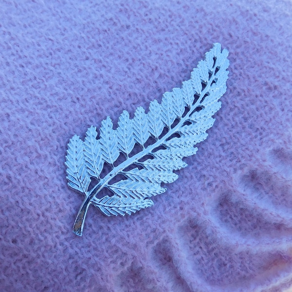 New Zealand Silver Fern Brooch, Handmade, Handcrafted Pewter Jewelry In Fine Pewter, by William Sturt