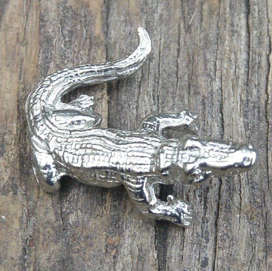 Figurine Crocodile, Crocodile Miniature, Fabrication Artisanale Française, en Étain, Par William Stu