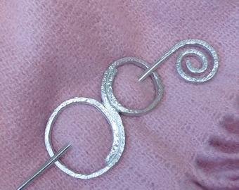 Double Circle Shawl Pin, Celtic Shawl Brooch, Handmade Fine Pewter by William Sturt